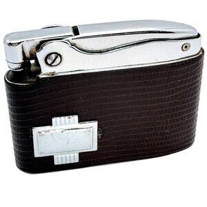 Ronson Adonis Pocket Lighter Leather Wrap Chromium Plate 2" Portable Vintage